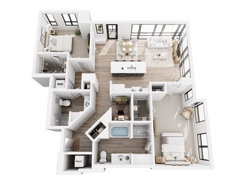 Floor plan for 2 beds, 2 baths, 1245 sqft